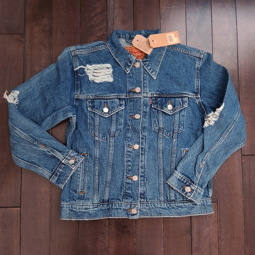 NWOT Levi's Distressed Blue Denim Jean Jacket Size S
